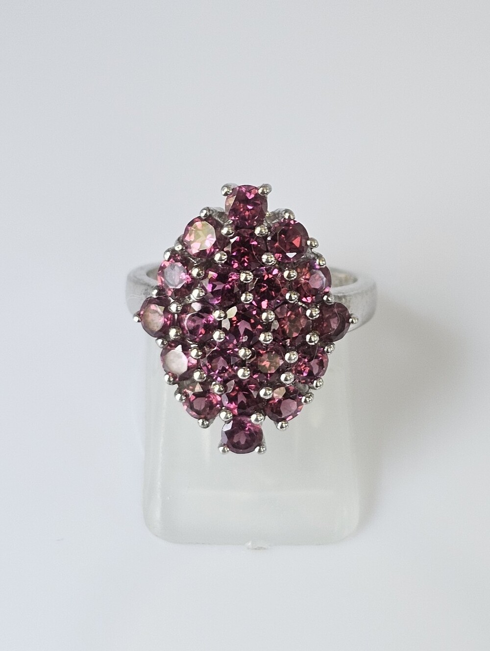 Genuine Rhodolite Garnet Cluster Ring Sterling Silver Size 6!